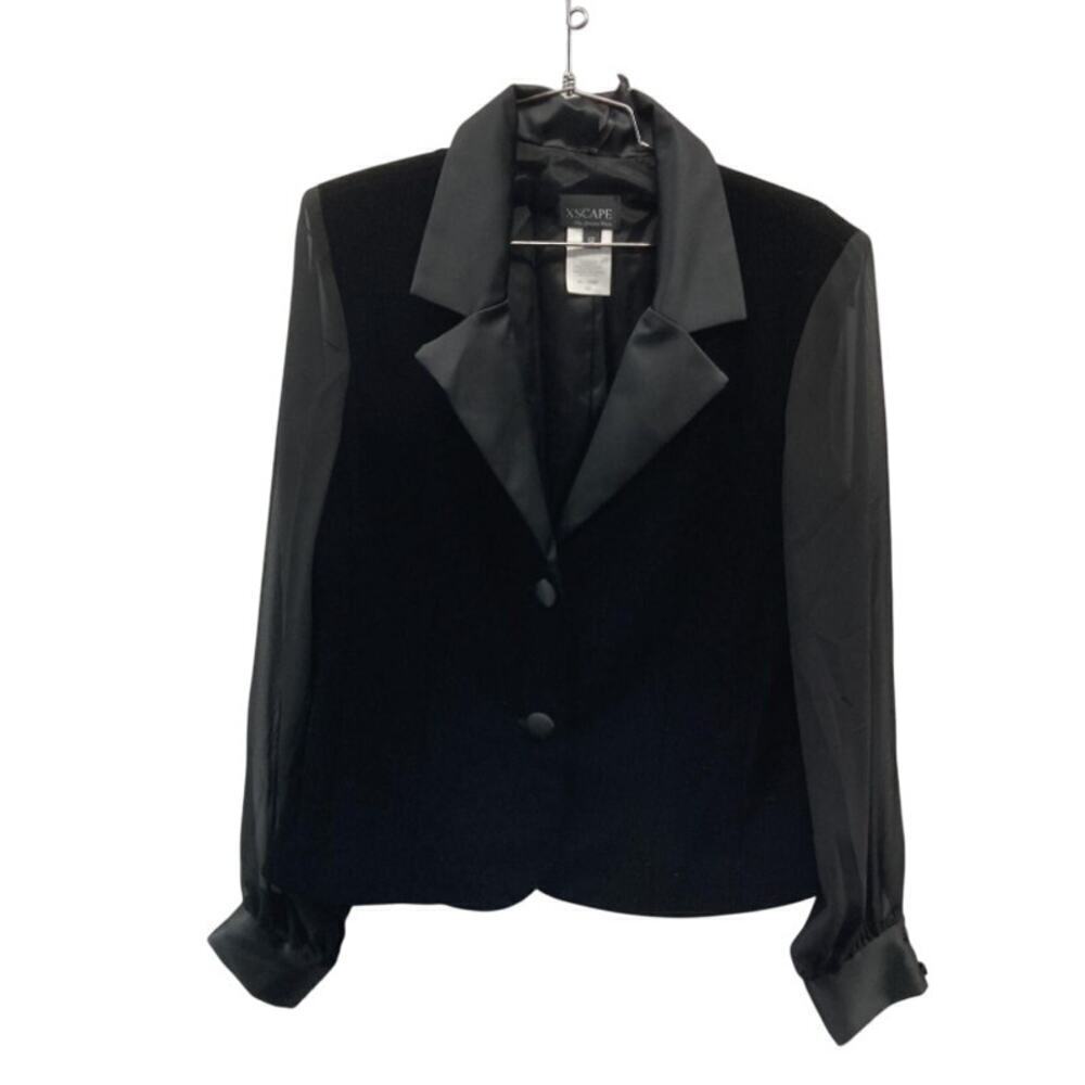 Y2K Xscape Black Velvet Sheer Sleeve Jacket 12 NWT